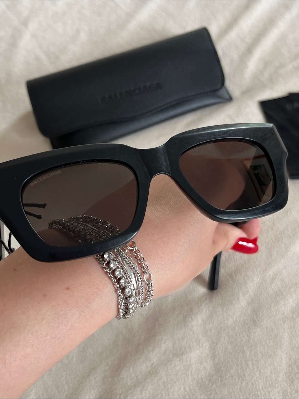 Balenciaga Square-Frame Acetate Sunglasses Black Womens BB0234S NWT - Picture 15 of 15